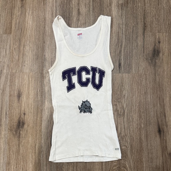 Tops - White TCU Tank Top with Purple Logo